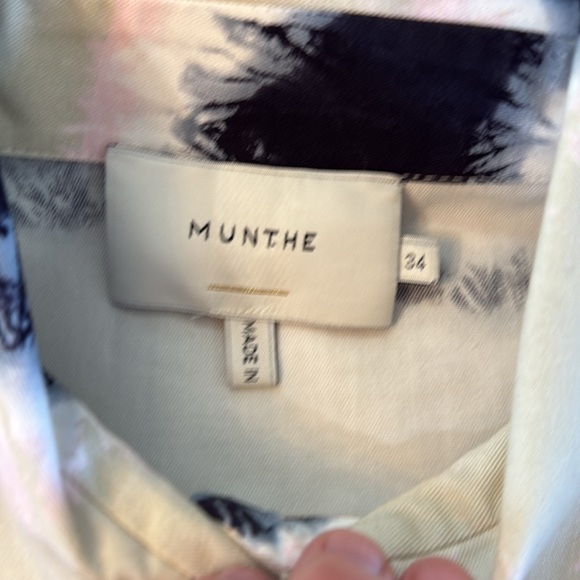 Munthe Tresco Tie Dye Button Down Shirt Sand Navy Pink Size 2 / 34 EUC - Picture 9 of 13